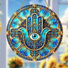 1pc Hamsa Hand Acrylic Suncatcher, Suitable For Window, Anti-Evil Pendant, Meditation Home Decor, Porch, Room, Housewarming Gift