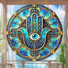1pc Hamsa Hand Acrylic Suncatcher, Suitable For Window, Anti-Evil Pendant, Meditation Home Decor, Porch, Room, Housewarming Gift