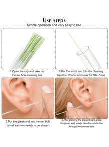 60pcs Ultra-Thin Ear Piercing Cleaning Thread, Ear Care Kit Care,Ear Hole Cleaning Line Ear Piercing Cleaner Thread Ear Hole Cleaning With Storage Bag For Girls Women Men Ear Hole Anti-Block Cleaning(Due To Different Production Batches, The Styles Of The Lid And Dyeing Parts Are Shipped Randomly) - Purple - View 4