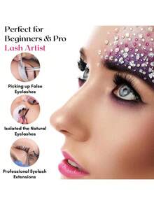 2 件不锈钢镊子用于睫毛延长精密电子指甲贴纸水钻首饰防静电非磁性，睫毛延长和美甲贴纸工艺水钻贴纸宝石拾取器，假睫毛应用工具 - 粉色 - 查看 7