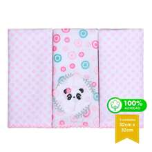 100% Cotton Embroidered Burp Cloth Kit 3 Pieces 32cmx32cm Papi Bear Little Friends - Màu Hồng baby - Xem 1