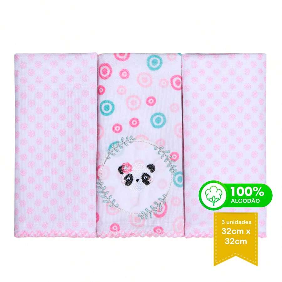 100% Cotton Embroidered Burp Cloth Kit 3 Pieces 32cmx32cm Papi Bear Little Friends - Màu Hồng baby - Xem 1