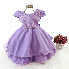 Vestido infantil de festa lilás  daminha casamento formatura com pérolas tamanho 1 ao 12 com laço de cabelo  3098 - Lavanda - Visão 2