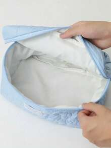 Cotton Makeup Bag, Travel Cosmetic Bag, Quilted Cosmetic Bag, Floral Aesthetic Cosmetic Bag, Cute Small Toiletry Bag, Travel Cosmetic Bag For Women And Girls, Zipper Bag, Makeup Organizer - 藍色 - 查看 5