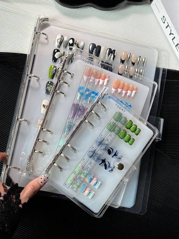 Press Nail Storage Booklet-6 Page, Foldable Transparent Thick Version, Used For Storing Fake Nails, Displaying Fake Nails, Nail Salon Fake Nail Products, Used For Storing And Displaying Nail Board Style Works, Nail Storage Press Nail Box Nail Product Display