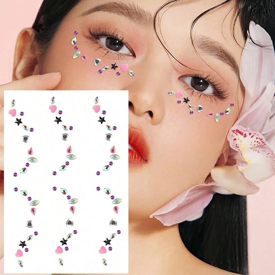 1pc Trang điểm tiệc lễ hội hiệu ứng đặc biệt pha lê Giáng sinh trang sức mặt, đá quý lấp lánh có thể tái sử dụng hình xăm tạm thời, trang sức lông mày trán trang điểm tự làm - Nhiều màu - Xem 1