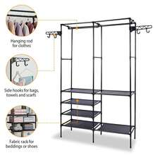 Clothes Rack With Storage Shelf, 3 In 1 Clothes Hanging Rack, Shoe Rack With Non-Woven Shelves For Shoes, Coat Rack For Bedroom, Hallway, Entryway, - Black - View 4