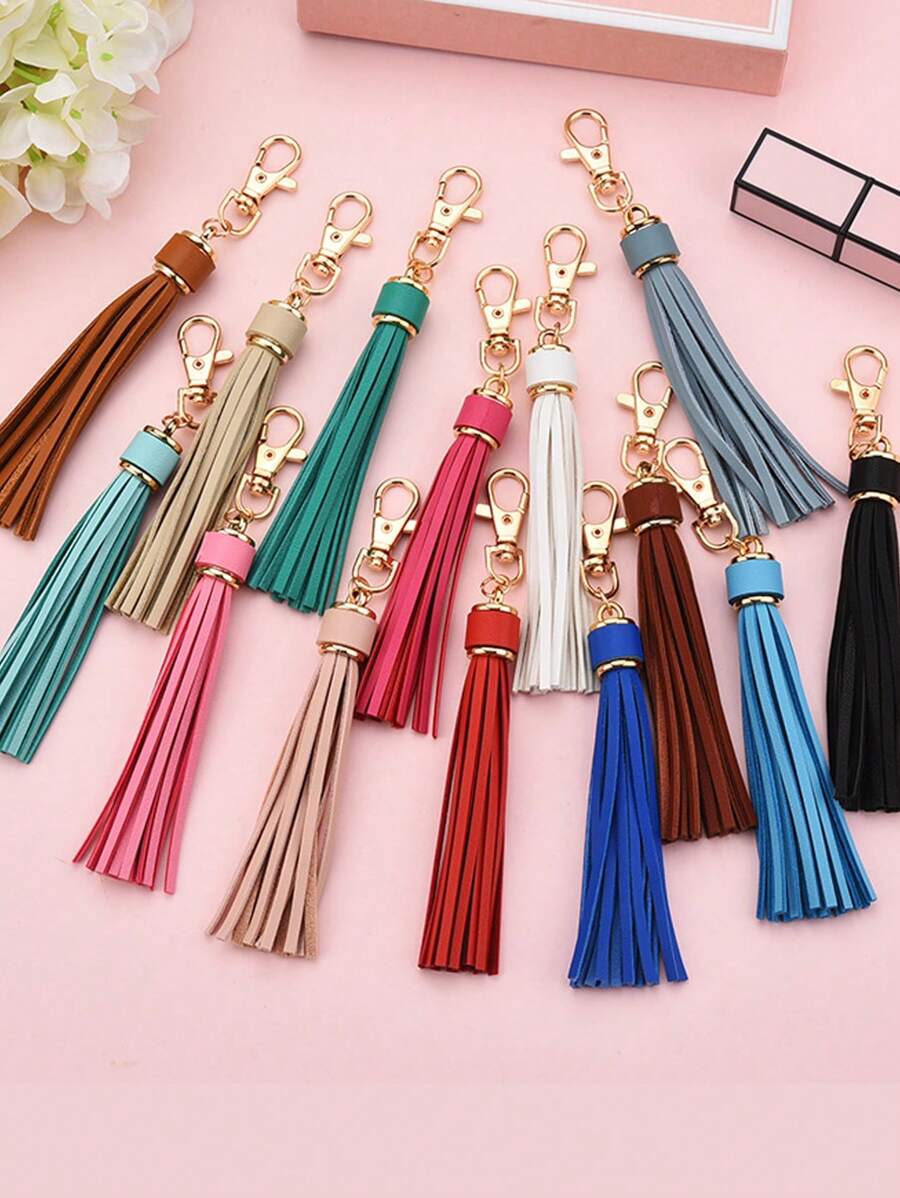 1pc New Fashionable Personalized Leather Tassel Metal Bag Charm Keychain, Suitable For Daily Wear, Bag Accessory, Car Key Chain Decor, Suitable As Gift For Family, Friends, Classmates, Couples, Birthday, Teachers, Souvenir