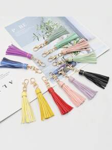 1pc New Fashionable Personalized Leather Tassel Metal Bag Charm Keychain, Suitable For Daily Wear, Bag Accessory, Car Key Chain Decor, Suitable As Gift For Family, Friends, Classmates, Couples, Birthday, Teachers, Souvenir - Multicolor - View 5
