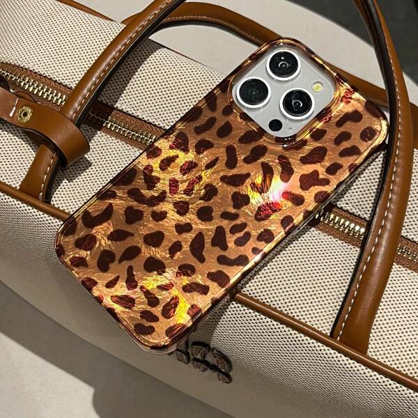 Fashion Gold-Brown Leopard Print Dual Layer IMD Phone Case Compatible With IPhone 16 Pro MAX/15 Pro MAX/14 Pro MAX/13 Pro/12