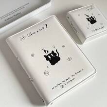 Black & White Kitten Minimalist A5 4-Grid PU Leather Loose Leaf 3-Inch Card Holder Idol Photo Album, No Inner Pages, No Hanging Decorations,Back To School,School Supplies
