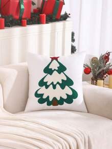 Miater 1pc Christmas Pillow Case, Velour Fabric With Embroidered Christmas Tree, Bell And Candles - Multicolor - View 5