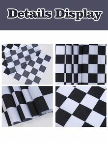 1 件 180*35 厘米黑白棋盘风格涤纶桌布，赛车主题派对桌面中心装饰矩形桌布套 - 彩色 - 查看 4