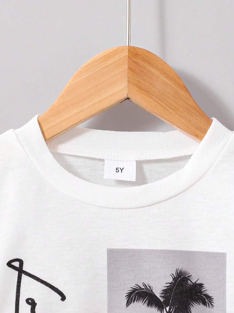 Conjunto casual de 2 piezas para niños pequeños, camiseta de manga larga con estampado de palmeras + pantalones, atuendo cómodo y de moda