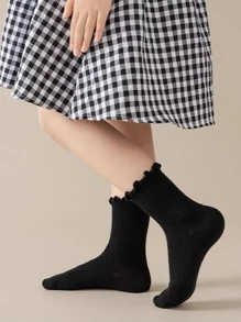 5 Pairs Of Children's Socks, Solid Color Lace Shape Princess Socks, Can Be Matched All Year Round, Simple And Comfortable, Daily Travel Sports Can Be Worn.