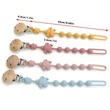 1pc New Cute Silicone Sea Turtle Pacifier Clip, Wooden Clip Design, No Pacifier Included, Silicone Material, Pink, Yellow, Beige - Multicolor - View 3