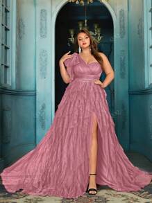 QOQ Stylowa Elegancka Damska Plus Size Formalna Suknia Letnia Wieczorowa Suknia Na Kolację Przyjęcie, Formalne Wydarzenia, Koktajlowe Przyjęcie, Urodziny Przyjęcia, Gala Jednolity Kolor Rozcięcie Asymetryczne Sukienki Na Szyję