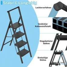 Stepladder Folding Step Stool With Wide Pedal Lightweight Folding Step Non-Slip Stepladder Ladder Folding Lock Up To 270 Kg Load Capacity Folding Ladder For Household Kitchen, Black