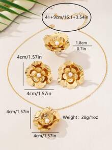 1 Bộ 3 món trang sức vòng cổ, hoa tai, nhẫn phong cách Pháp tối giản mới 2024, thiết kế thanh lịch, thương hiệu nhỏ sang trọng, trang phục hàng ngày cho phụ nữ - hoa nhiều lớp - Xem 6