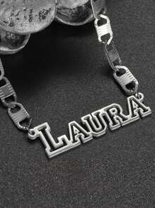 1PC Stainless Steel Hollow Letter Necklace DIY Personalized Simple Japanese Character Chain Necklace Bracelet Accessory Production Customizable Name Simple Daily Style, Products Include Gift Boxes, Valentine's Day Gifts, Birthday Gifts, Mother's Day Gifts, Daily Gifts Valentines