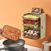 A Multi-Layer Kitchen Foldable Multi-Functional Storage Rack Wall-Mounted Punch-Free Food Preparation Tray - Beige Six Layers - View 5