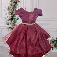 Children's Marsala Wine Burgundy Luxury Party Dress Size 1 Ao4 Jm070 - Màu Đỏ Sâu - Xem 2