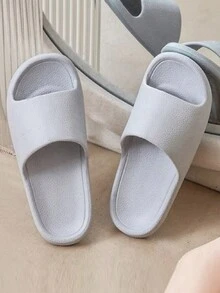 时尚日常休闲灰色仿皮 EVA 材料超柔软舒适四季防滑防臭居家/浴室/户外穿着拖鞋女士，简约百搭设计 - 灰色 - 查看 5