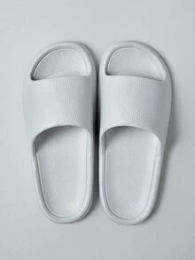 时尚日常休闲灰色仿皮 EVA 材料超柔软舒适四季防滑防臭居家/浴室/户外穿着拖鞋女士，简约百搭设计 - 灰色 - 查看 3