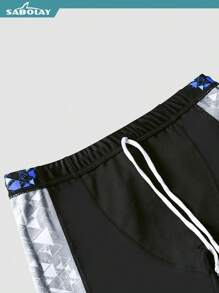 SABOLAY [Spring/Summer] Boyfriend Style Printed Vacation Swim Trunks, Drawstring Elastic Waist Swim Shorts, Professional Racing Training Swim Trunks, Rash Guard - Quick Dry - Chlorine Resistant