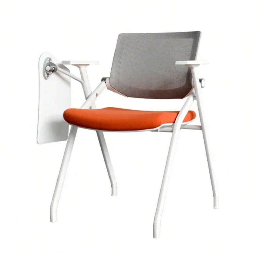 Folding Training Chair, With Table Top, White Plastic Backrest, Mesh