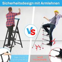Stepladder Folding Step Stool With Wide Pedal Lightweight Folding Step Non-Slip Stepladder Ladder Folding Lock Up To 270 Kg Load Capacity Folding Ladder For Household Kitchen, Black - 4 Levels - View 7