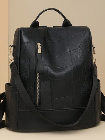 Plain Zipper Style Large Capacity Backpack, Casual Everyday Use, Perfectly Matching With Backpack Accessories, School Supplies, School Backpack, School Bag, Backpack For School, Back To School Backpack, School Bookbag, Big Backpack, Backpack School, Back To School Bags, Waterproof, Lightweight, Portable, Business Casual, White-Collar Workers, Perfect For Back To School, First Day Of School, Work , Business, Commute