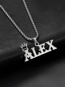 1件金银定制个性化不锈钢项链，定制皇冠和名字吊坠项链，字母标签吊坠项链，适合男士，生日/父亲节礼物，金色、玫瑰金时尚，秋季时尚，复古，男女皆宜，简约，休闲，潮人，哥特，朋克定制，个性化休闲，可爱，定制，送给他的理想礼物，送给她的理想礼物，男朋友，女朋友，爸爸，妈妈，家人，朋友，周年纪念日，生日，毕业典礼，舞会，派对，定制时尚文字项链，别致秋季，新年魅力 - 彩色 - 查看 13