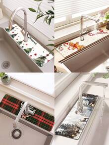 1 đèn ngôi sao cây thông Noel, nai sừng tấm Giáng sinh hoang dã, nai sừng tấm Snow Lodge, thảm vòi nước thiết kế hình quả bóng nhiều màu hình người bánh gừng Giáng sinh, thảm thoát nước chống ẩm, chất liệu polyester bền, thích hợp cho nhà bếp và phòng tắm, cốc hút vòi bùn Diatomella, thảm thấm nước bắn vào vòi phòng tắm, phụ kiện trang trí nhà bếp và bàn, trang trí ngày lễ, dễ lắp đặt và tháo gỡ, có thể làm quà tặng - Nhiều màu - Xem 10