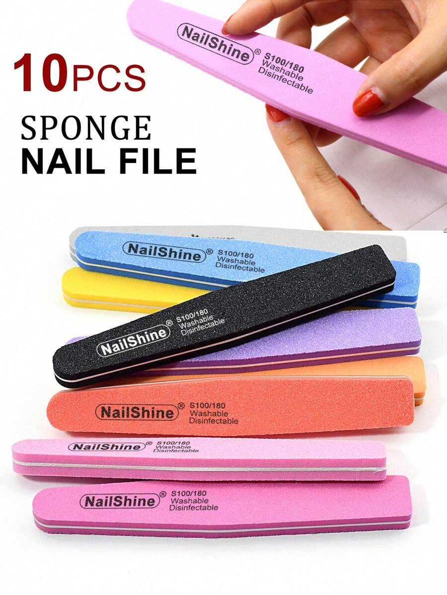 NailShine 10pcs 100/180 Grit Nail File,Nail Supplies,Nail Tools,Nail Art Tools,Back To School,Nails,Nail Tools For Press On Nails - Grey - View 1