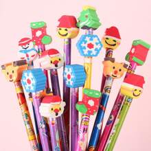 10pcs Random Cartoon Cute Pencil Writing Learning Office Pencil With Eraser Head Exam Special  Learning Stationery Prize