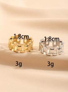Bộ 2 chiếc nhẫn vuông rỗng tối giản bằng thép không gỉ, màu bạc và vàng, thích hợp cho nữ đeo hàng ngày hoặc làm quà tặng. - Nhiều màu - Xem 3