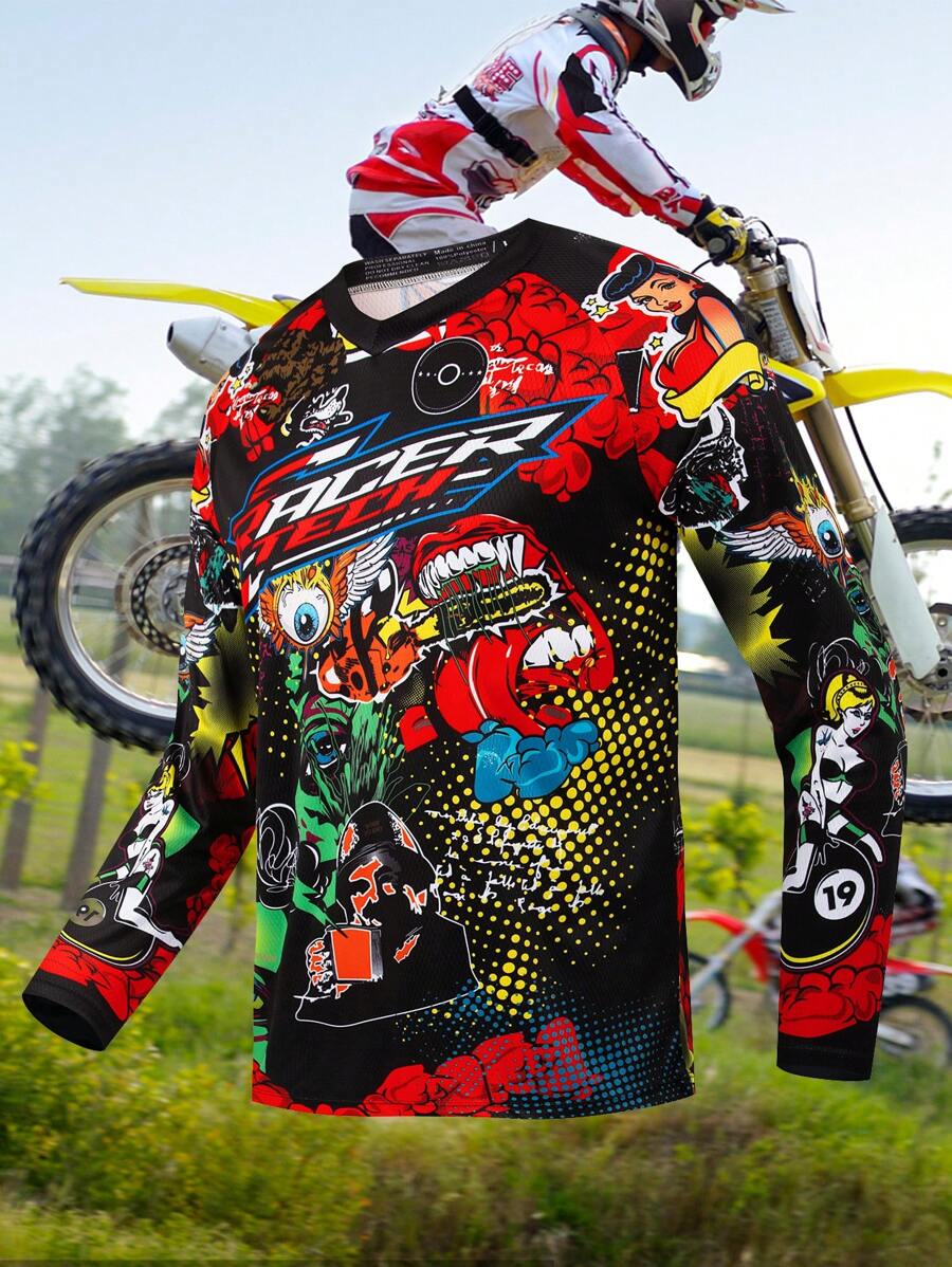 2025 男友款男士长袖越野摩托车骑行服 Teleyi 速降山地自行车 MTB 衬衫 越野 DH 摩托车越野摩托车服装 - 黑色 - 查看 1