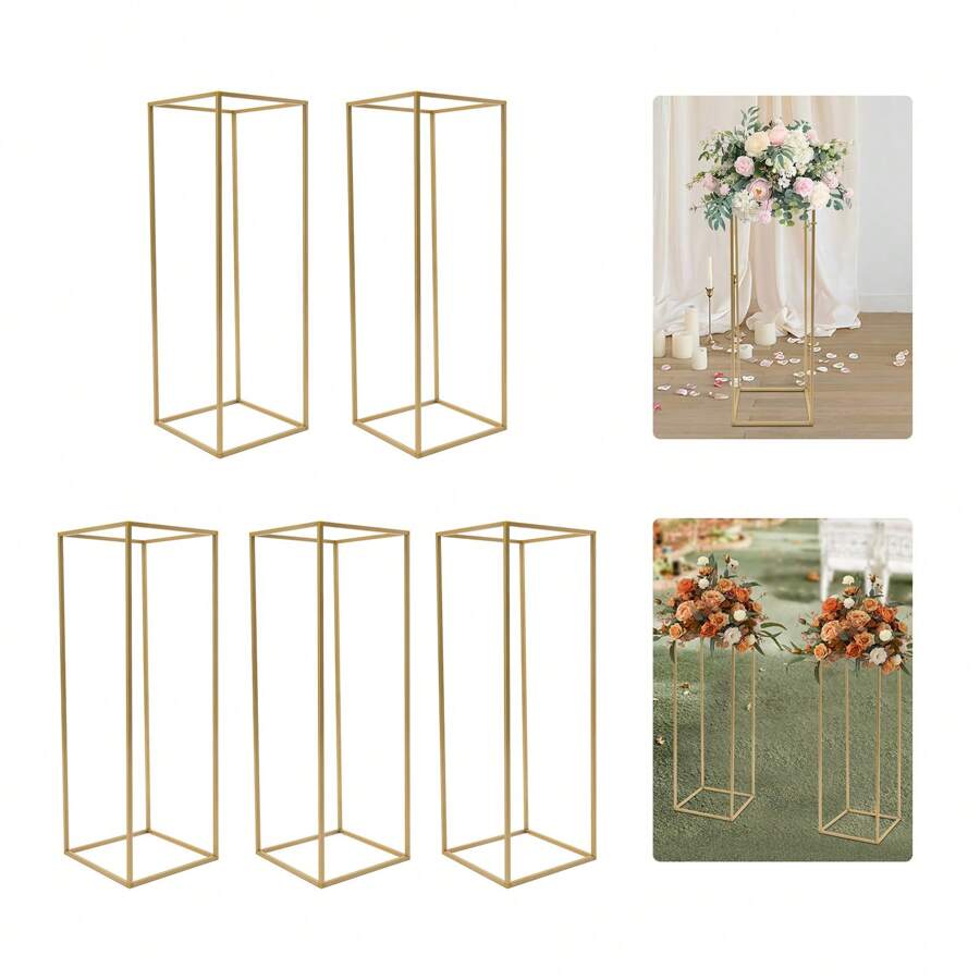 HOHOBLA LOYALHEARTDY-BTG 31.5inch/80cm Metal Vase Stand, 5Pcs Gold, Solid Color, Rectangle Modern Round Rectangular, Detachable, Multipurpose, Holds Water, Vase Stand For Wedding, Party, Event Decorations[Best Gift For Family&Friends] - Gold - View 1