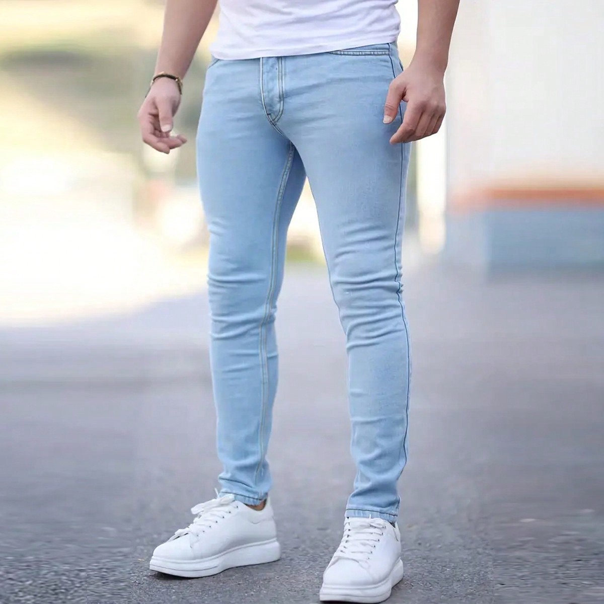 Jeans de hombre casuales, lavados, de corte skinny y con elástico