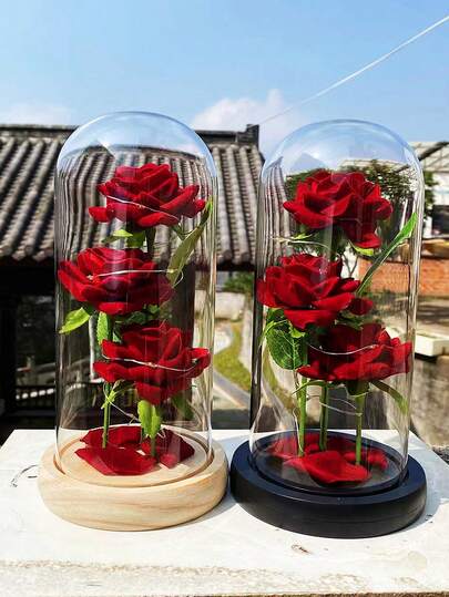 Madre/Giorno di San Valentino/Stagione di Laurea Fiori Artificiali di Rose con una Cupola di Vetro Illuminata - Tre Rose Rosse, Un Regalo per Donne, Mamma, Compleanno, Amore Eterno, Matrimonio, Decorazione per la Casa, Fidanzata, Moglie, Ornamento Luminoso Colorato, Proposta di Matrimonio.