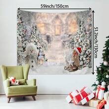 1 件圣诞装饰壁挂挂毯，冬季节日圣诞场景摄影背景，包括圣诞树、雪人、鹿、圣诞礼物、节日派对横幅、新年摄影工作室装饰、家居和客厅装饰 - 彩色 - 查看 7
