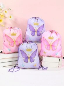 6个紫色蝴蝶图案抽绳袋/背包，带收纳袋（27*34厘米），小型背包，生日派对礼品包装袋，完美的户外背包，最佳嘉年华礼物，蝴蝶主题派对装饰