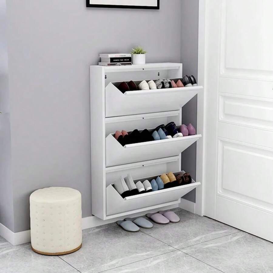 Luxury Narrow Shoe RackTilted Vertical Indoor Wooden Storage Hallway