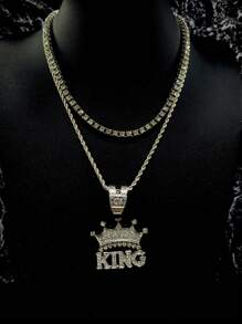 قلادة رجالية بسلسلة عنق قطعة واحدة من التاج الملكي المرصع بالراين ستون بطراز أوروبي وأمريكي هيب هوب، إكسسوارات قلادة