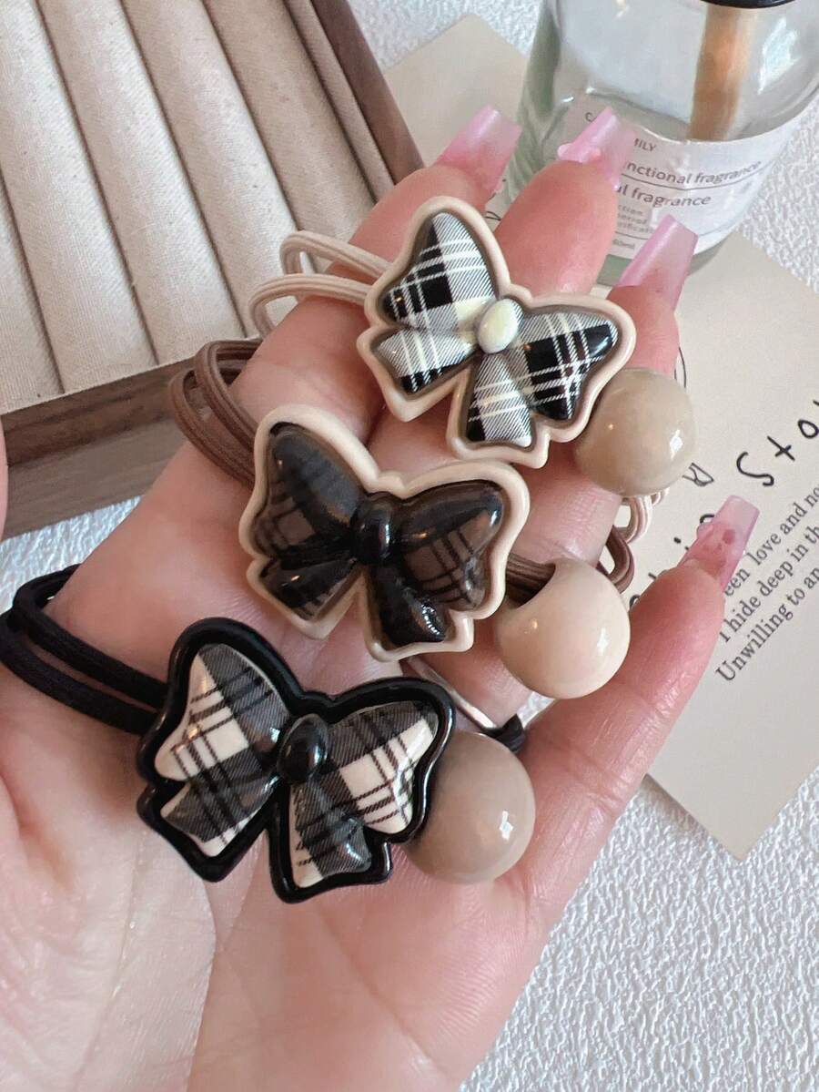 3pcs/Set Cute Plaid Patchwork Bow Hair Scrunchies, Elastic Hair Ties For Girls & Women, Suitable For Daily Casual Wear - Multicolor - View 1