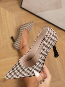 Pointed Toe Thin Heel Slip-On High Heel Pumps, Versatile Design - Brown - View 3
