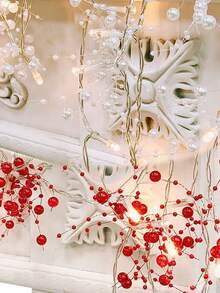 1 件 2 米 10 LED 灯珍珠串灯（不含电池），人造珍珠花环，圣诞树灯，适用于婚礼、派对、卧室、客厅、展示窗、花园装饰、圣诞装饰吊坠、家居装饰 - 彩色 - 查看 1