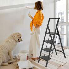 Stepladder Folding Step Stool With Wide Pedal Lightweight Folding Step Non-Slip Stepladder Ladder Folding Lock Up To 270 Kg Load Capacity Folding Ladder For Household Kitchen, Black