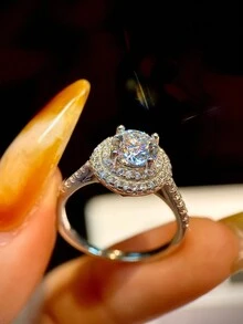 1 Chiếc Nhẫn Đính Hôn Đá Rhinestone Hình Tròn 1 Carat Thiết Kế Màu D Moissanite Cho Nữ, Nhẫn Bạc Sterling S925 Đơn Giản Lãng Mạn, Nhẫn Vĩnh Cửu, Nhẫn Kỷ Niệm Ngày Cưới, Trang Sức Cao Cấp, Quà Kỷ Niệm Ngày Cưới Cho Nữ - Bạc - Xem 2